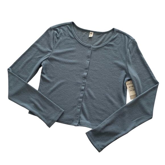 BP Nordstrom Blue Mirage Ribbed Long Sleeve Button Up Cardigan Women's Large - Picture 9 of 9